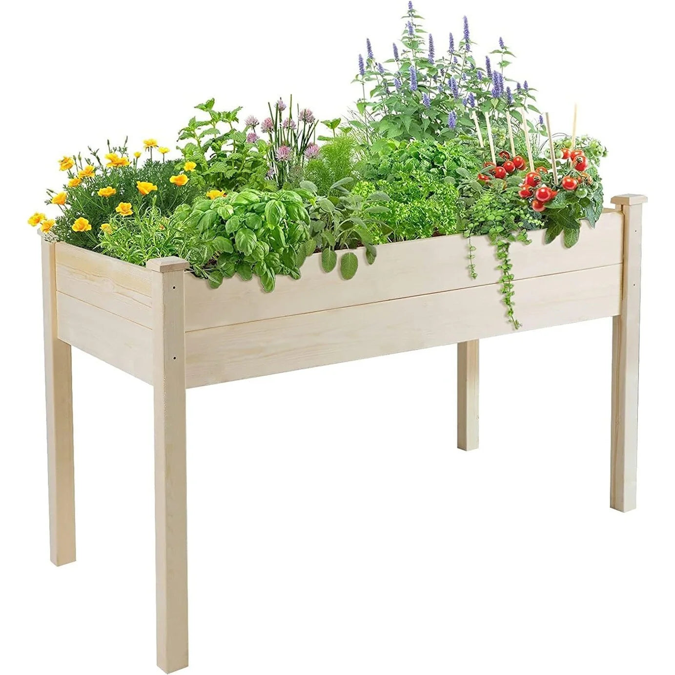 SUNCROWN Outdoor 4 FT Wooden Raised Garden Bed Elevated Planter Box