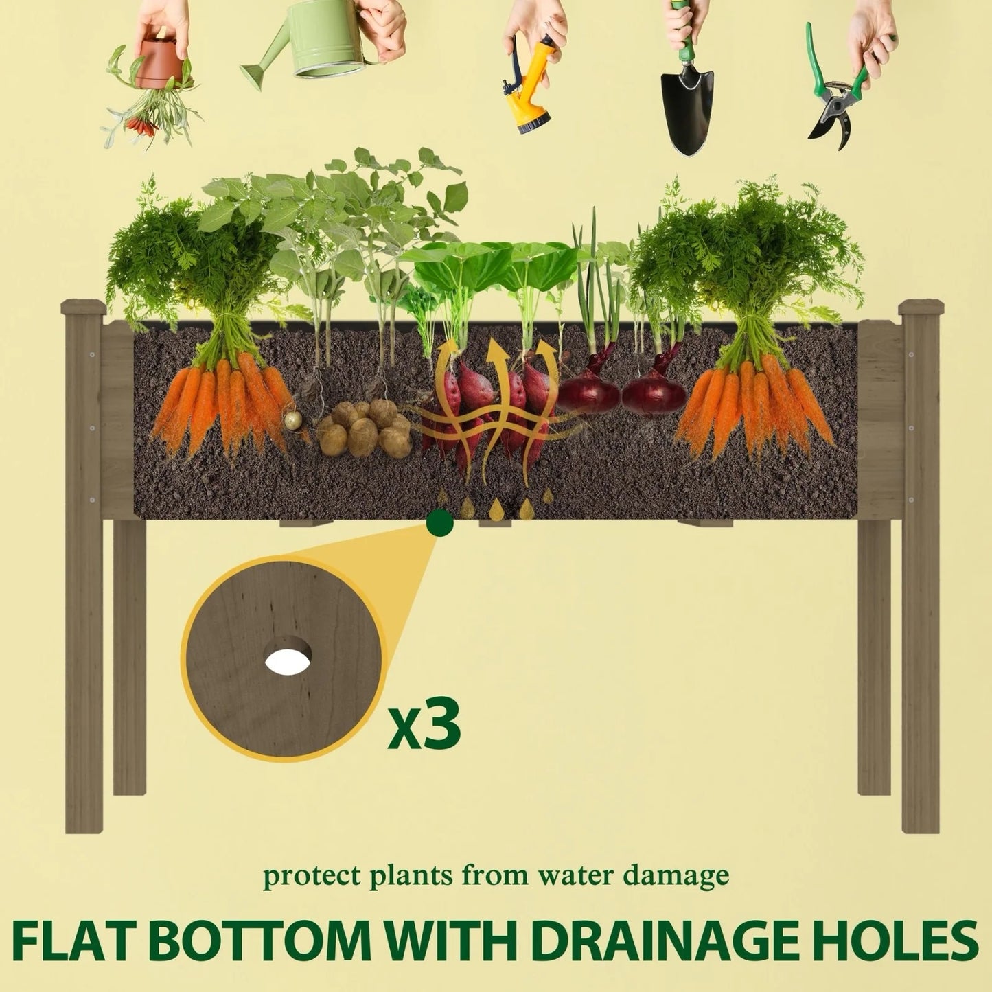 VEIKOUS Wood Raised Garden Bed Elevated Planter Box with Drainage Holes - 46.8''W x 22.4''D x 30.3''H