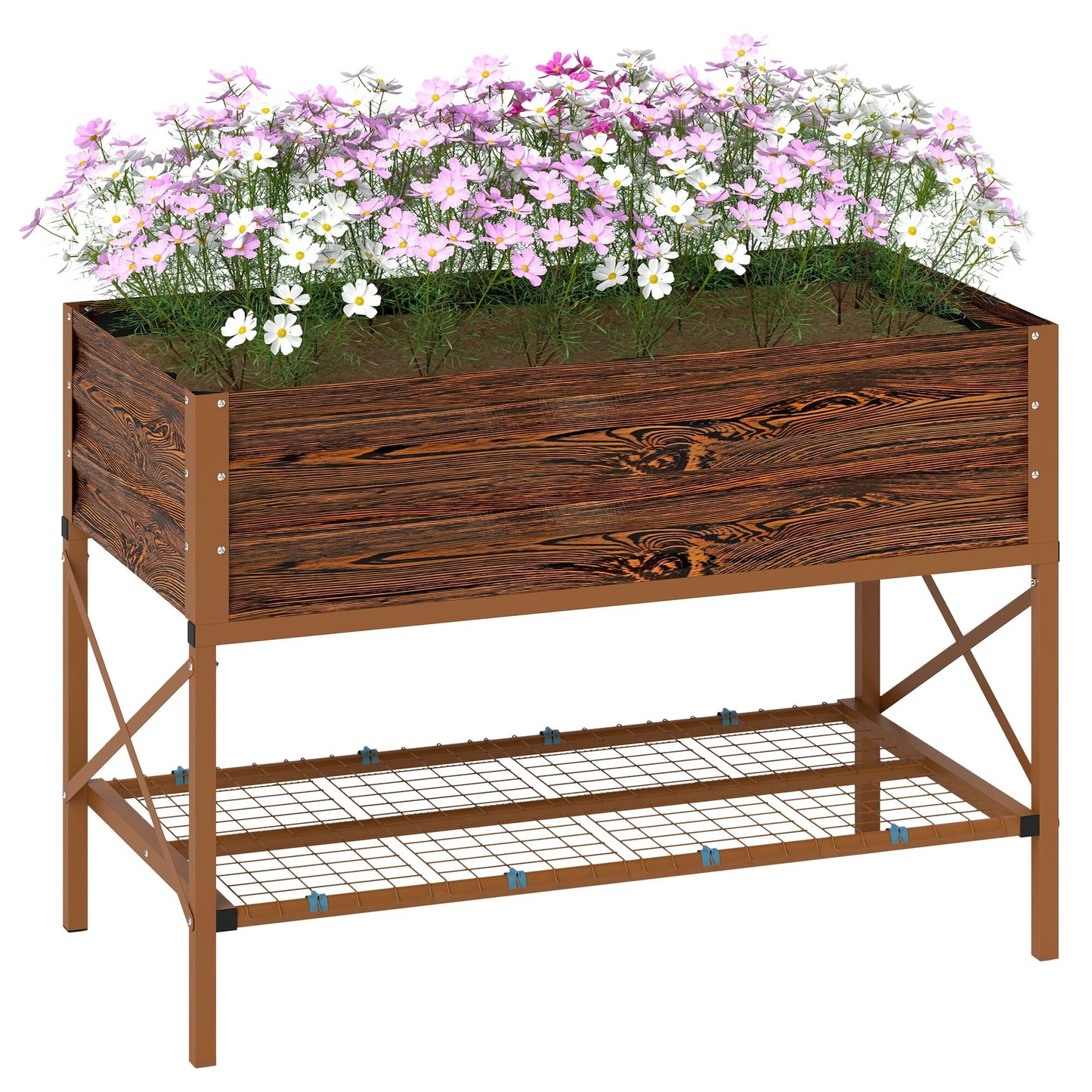 Outsunny Raised Garden Bed with Galvanized Steel Frame, Storage Shelf and Bed Liner, Elevated Planter Box