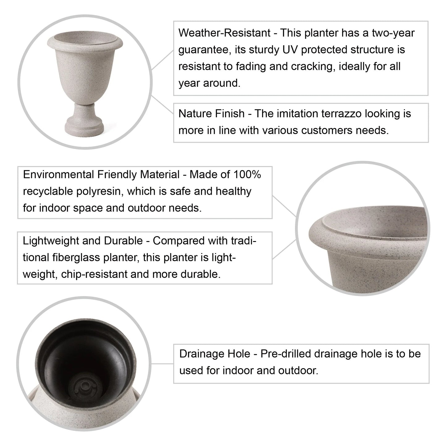 Glitzhome Modern Oversized Eco-Friendly PE Faux Terrazzo Urn Planter Porch Flowerpot (Set of 2/Set of 3)
