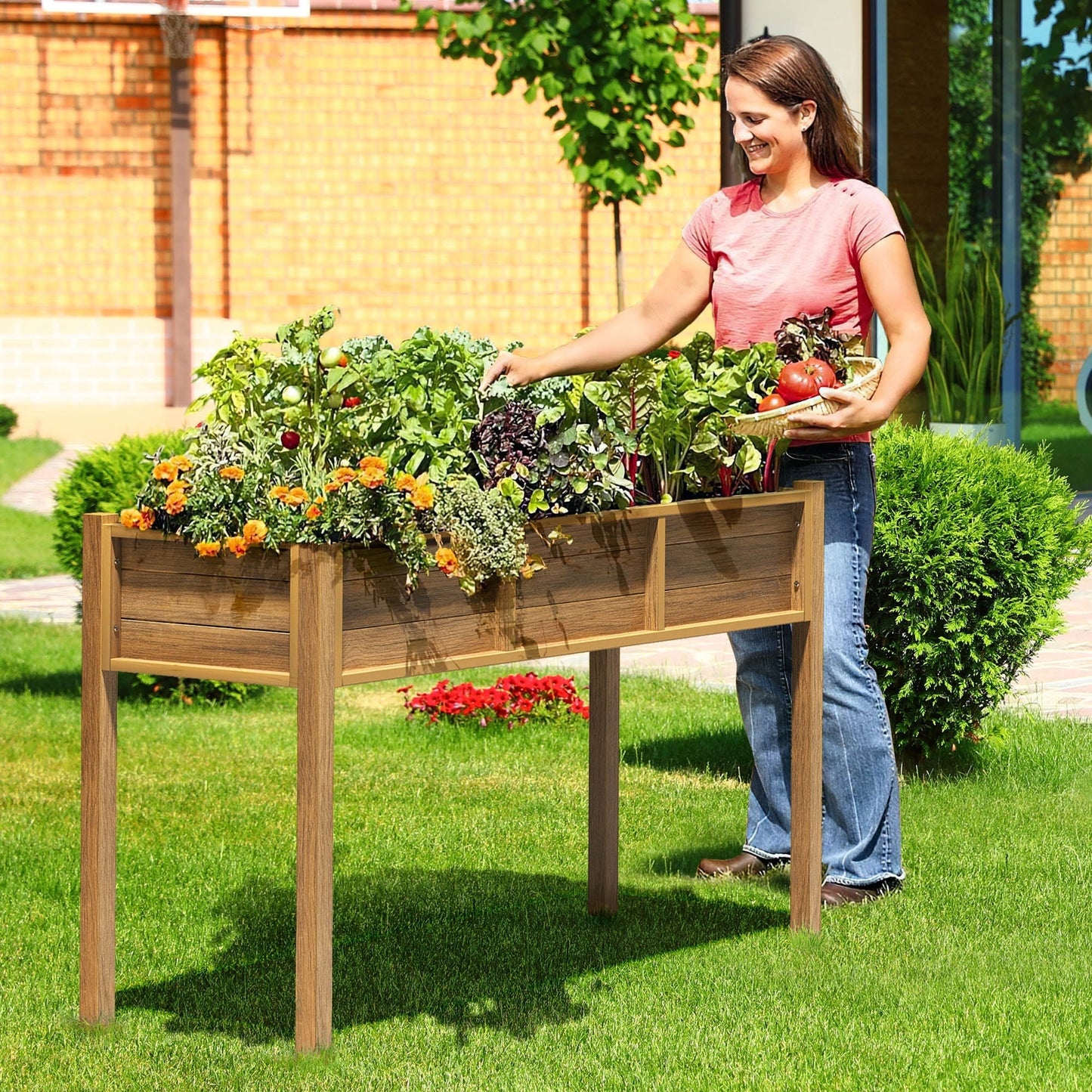 Moasis Poly Wood Raised Garden Bed Planter Box Stand for Backyard Patio Balcony