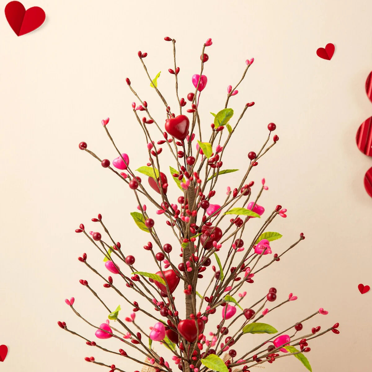 Glitzhome Heart Berry & Fleur-de-Lis Tree Valentine's & Mardi Gras Tree