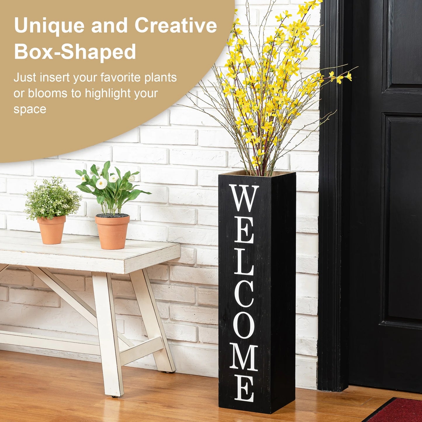 Glitzhome 30"H Rustic Welcome & Home or Welcome & Porch Double Sided Wooden Planter Sign Front Door Decor(2025 Quality-upgraded)