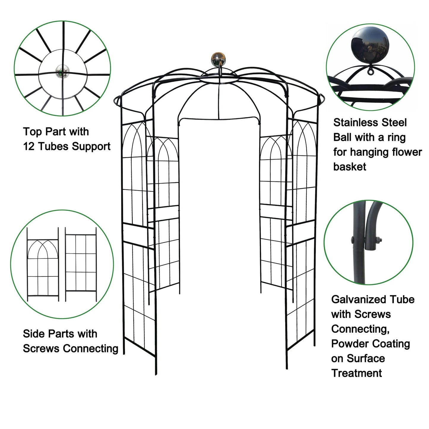 Metal Garden Arch Iron Arbor Trellis Birdcage Shape Pergola for Outdoor Ceremony, Wedding Pavilion