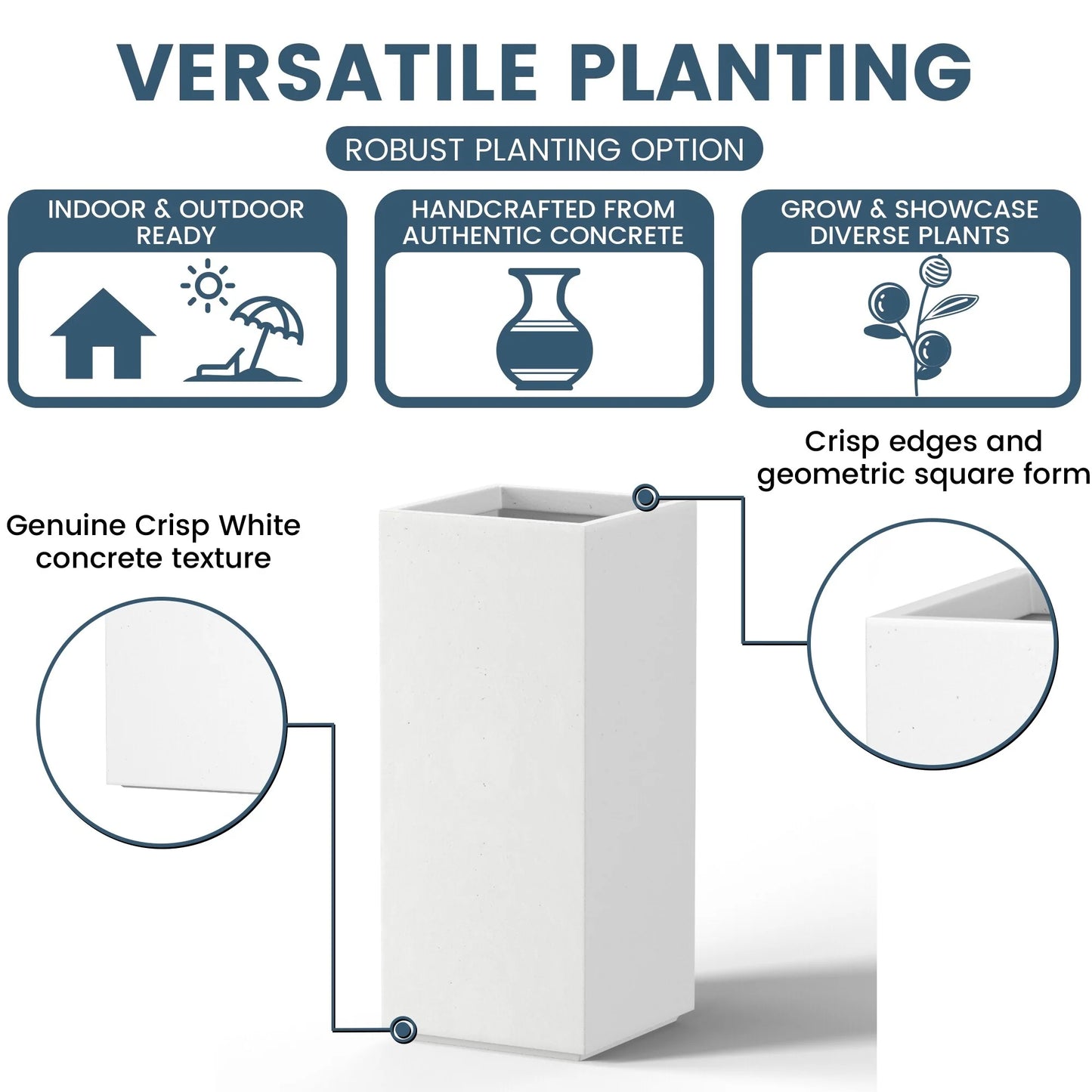 Tall Concrete Rectangle Plant Boxes / Large Indoor and Outdoor Flower Planters