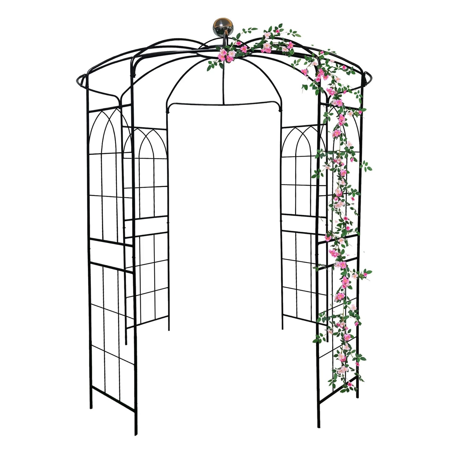 Metal Garden Arch Iron Arbor Trellis Birdcage Shape Pergola for Outdoor Ceremony, Wedding Pavilion