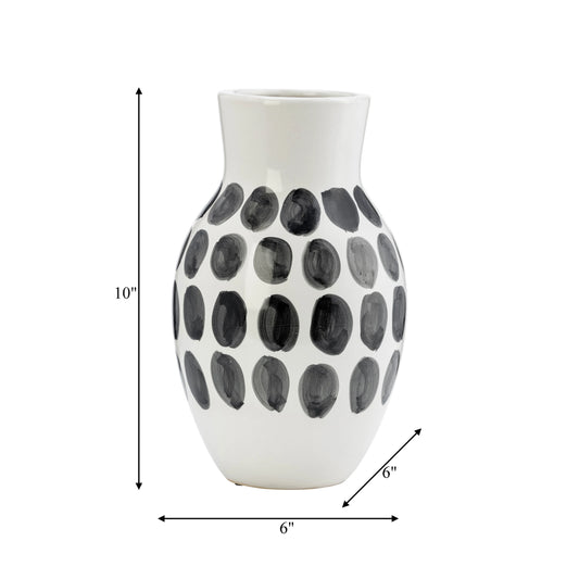Sagebrook Home Ceramic Abstract White and Polka Dot Vase