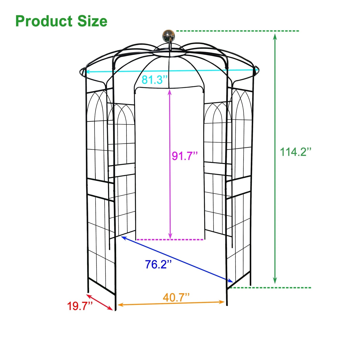 Metal Garden Arch Iron Arbor Trellis Birdcage Shape Pergola for Outdoor Ceremony, Wedding Pavilion