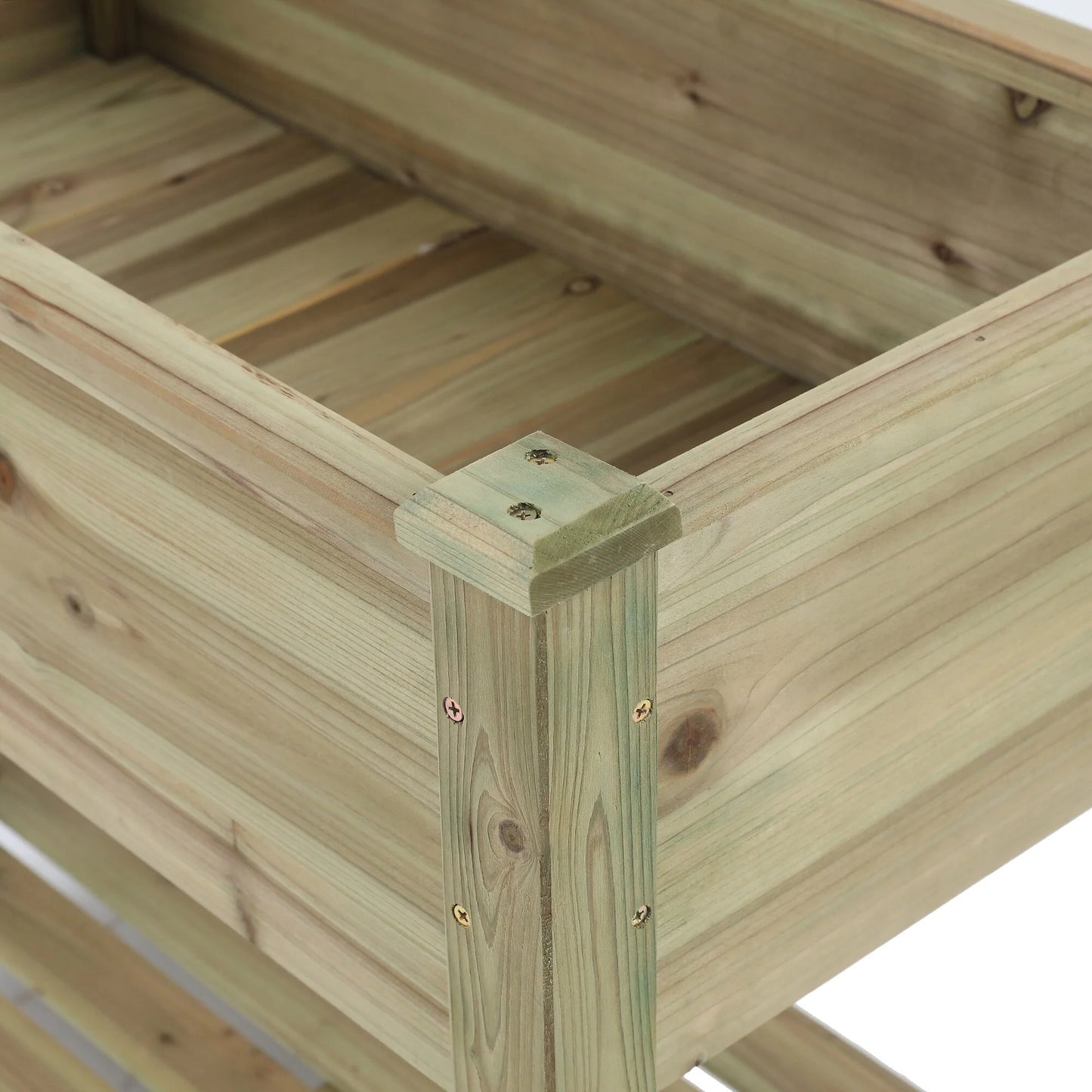 29.9" H Natural Wood Rectangular Raised Garden Planter with Shelf
