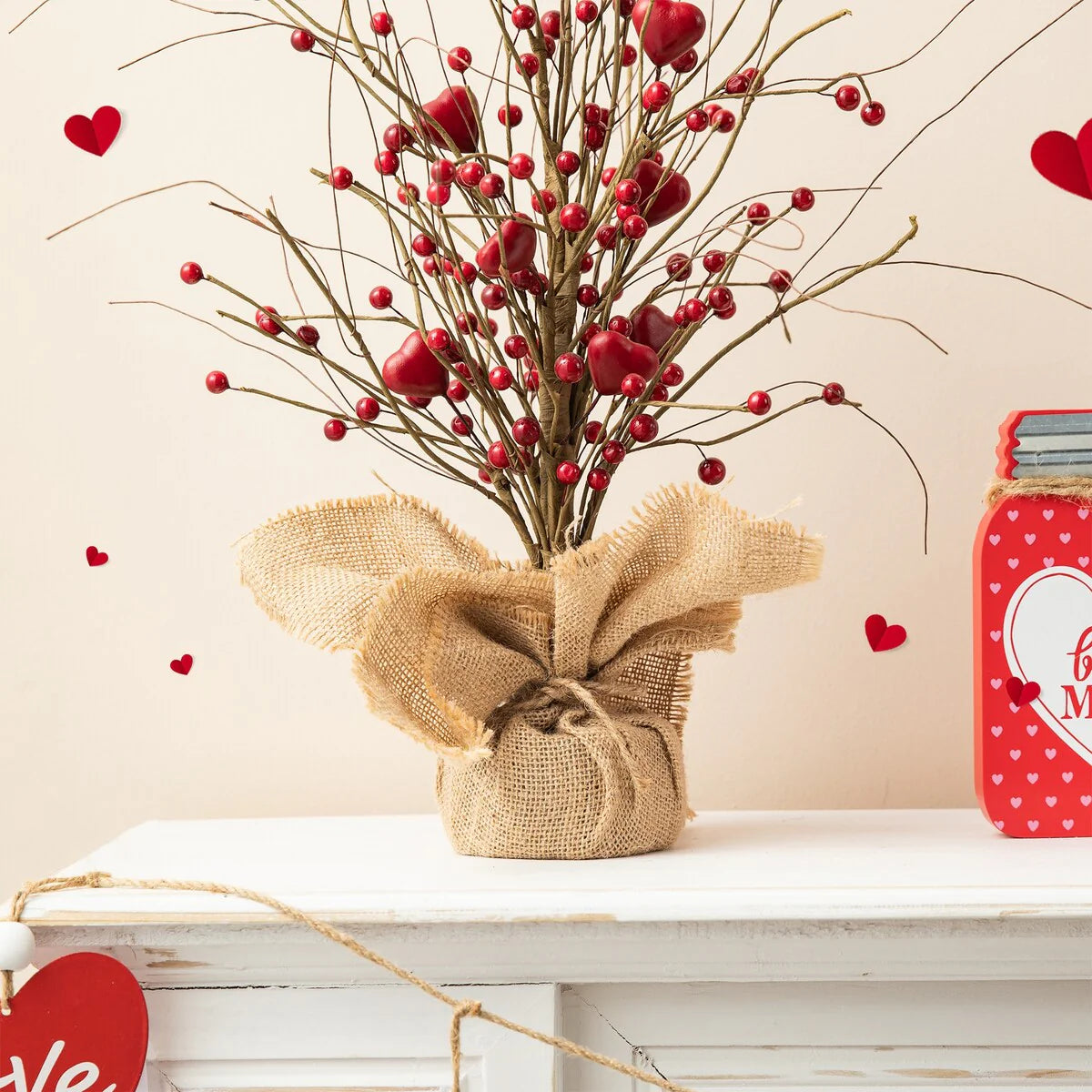 Glitzhome Heart Berry & Fleur-de-Lis Tree Valentine's & Mardi Gras Tree