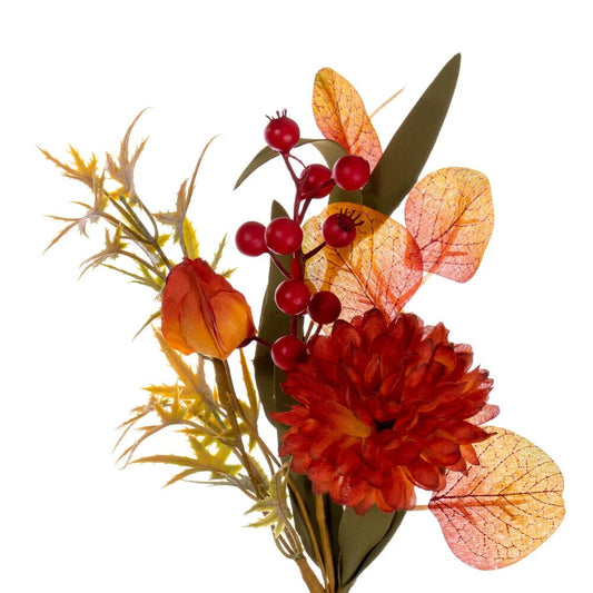 Vickerman 14" Orange and Burgundy Artificial Mixed Mum, Chinese Lantern, and Berry Wreath Candle Ring.