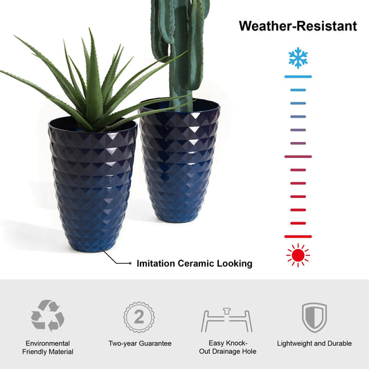 Glitzhome 19.75" H Eco-Friendly Oversized Faux Ceramic Diamond Textured Tall Planter Porch Flowerpot (Set of 2)