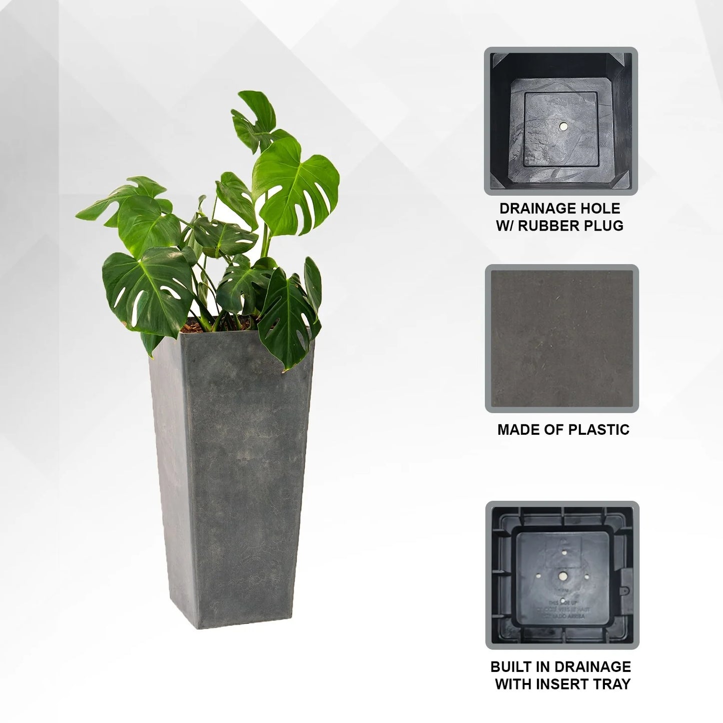 XBrand Modern 28-Inch Tall Square Modern Tapered Indoor & Outdoor Planter