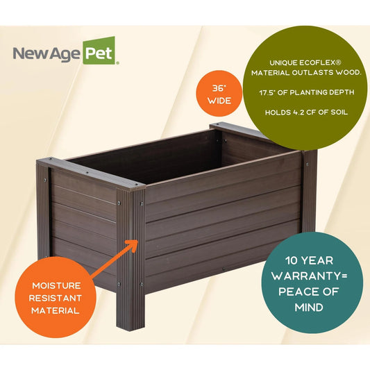 New Age Garden® ECOFLEX® Composite Rectangular Herb Flower Garden Planter, Walnut