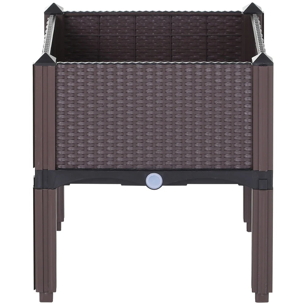 Outsunny Rattan Raised Garden Bed Outdoor Planter Box with Self-Watering Design, Compact Size, Lightweight Materials