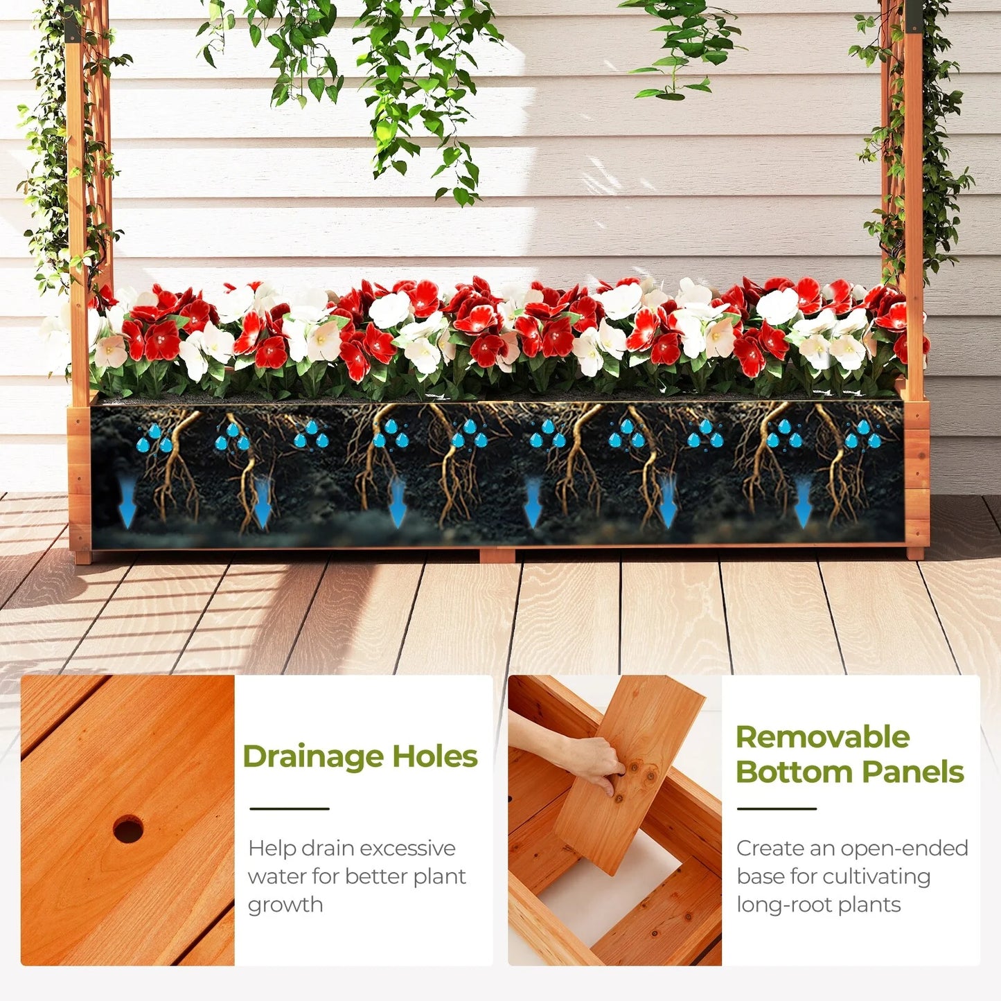 Tall Orange Raised Planter Bed with Climbing Trellis 77" Fir Wood Garden Box with Drainage - 77" x 17" x 72" (L x W x H)