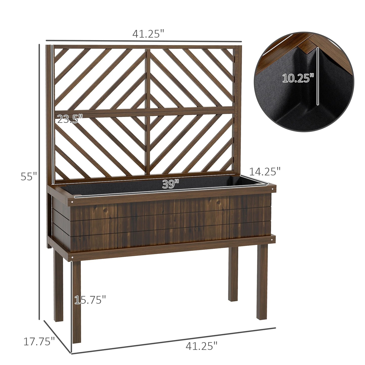 Outsunny Raised Garden Bed with Trellis for Climbing Plants, Vegetable, Grape Vines, Flowers, Wood Planter with Legs