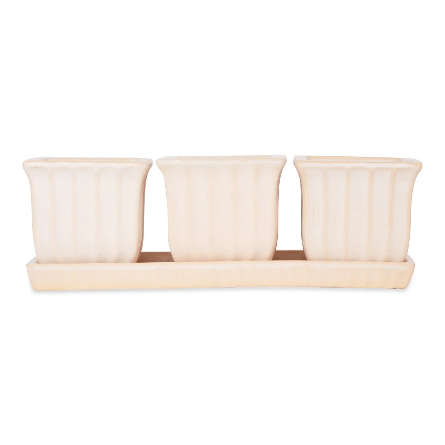 White Square Ceramic Small Planter (Set of 3)