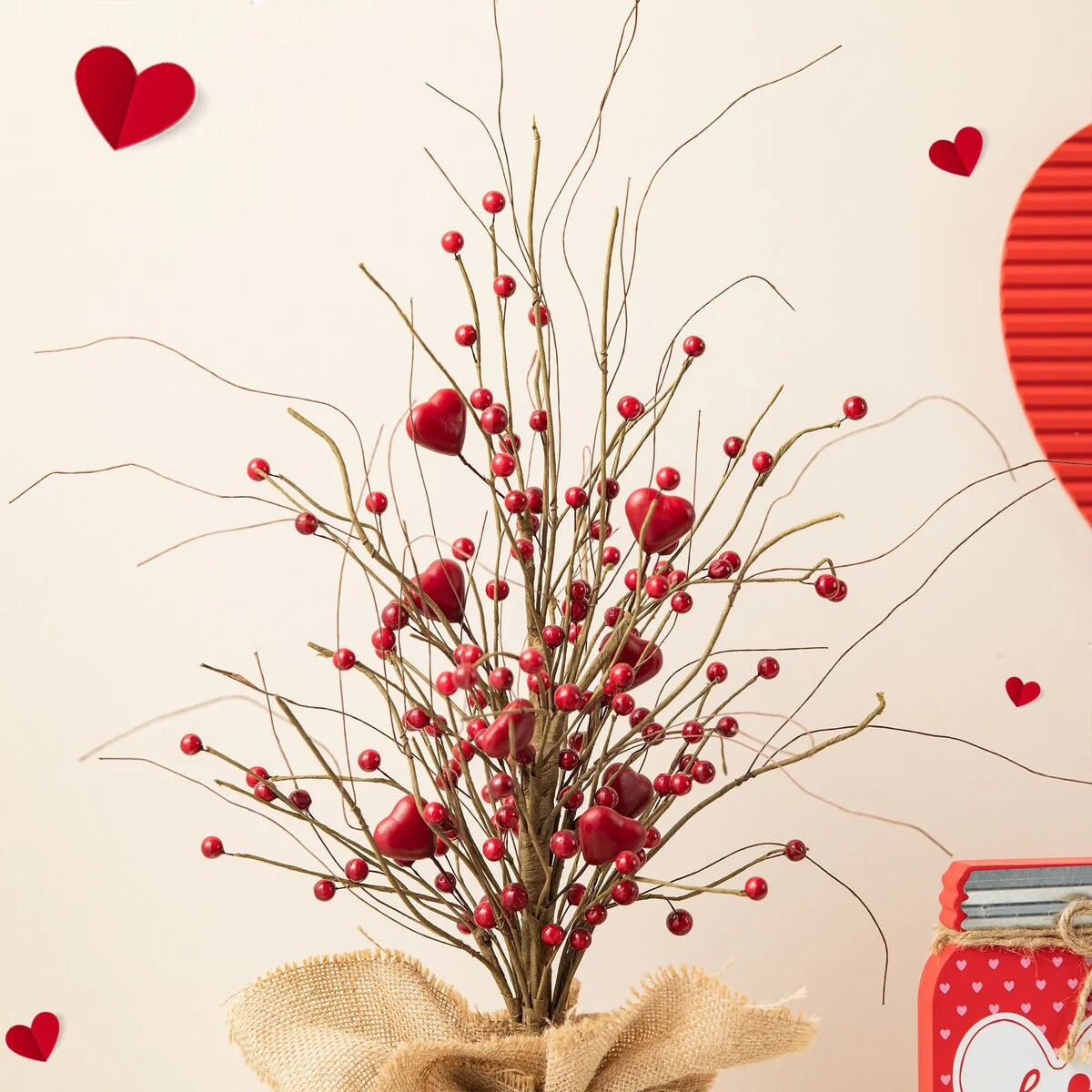 Glitzhome Heart Berry & Fleur-de-Lis Tree Valentine's & Mardi Gras Tree