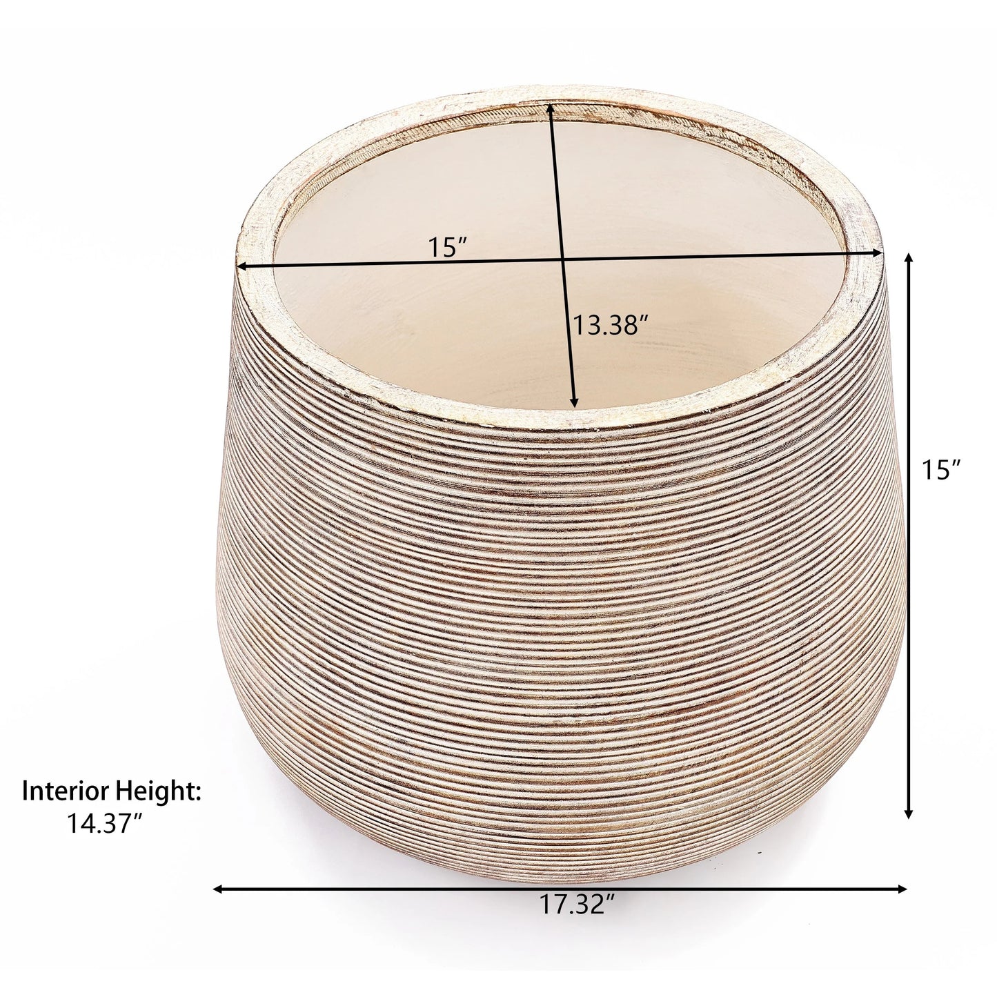 17.32" Diameter Handmade Distressed Fiber Stone Round Pot Planters - 15" H x 17.32" Diameter