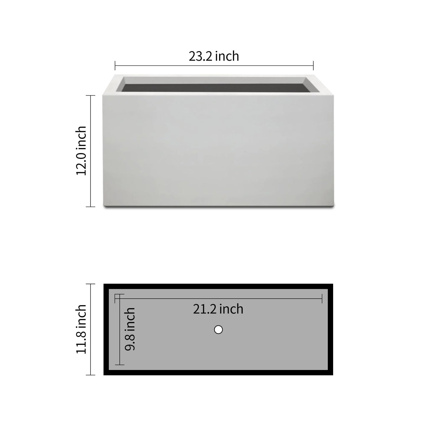 Kante Rectangular Lightweight Pure White Concrete Metal Indoor Outdoor Planter Pot, w/ Drainage Hole for Patio, Home and Garden