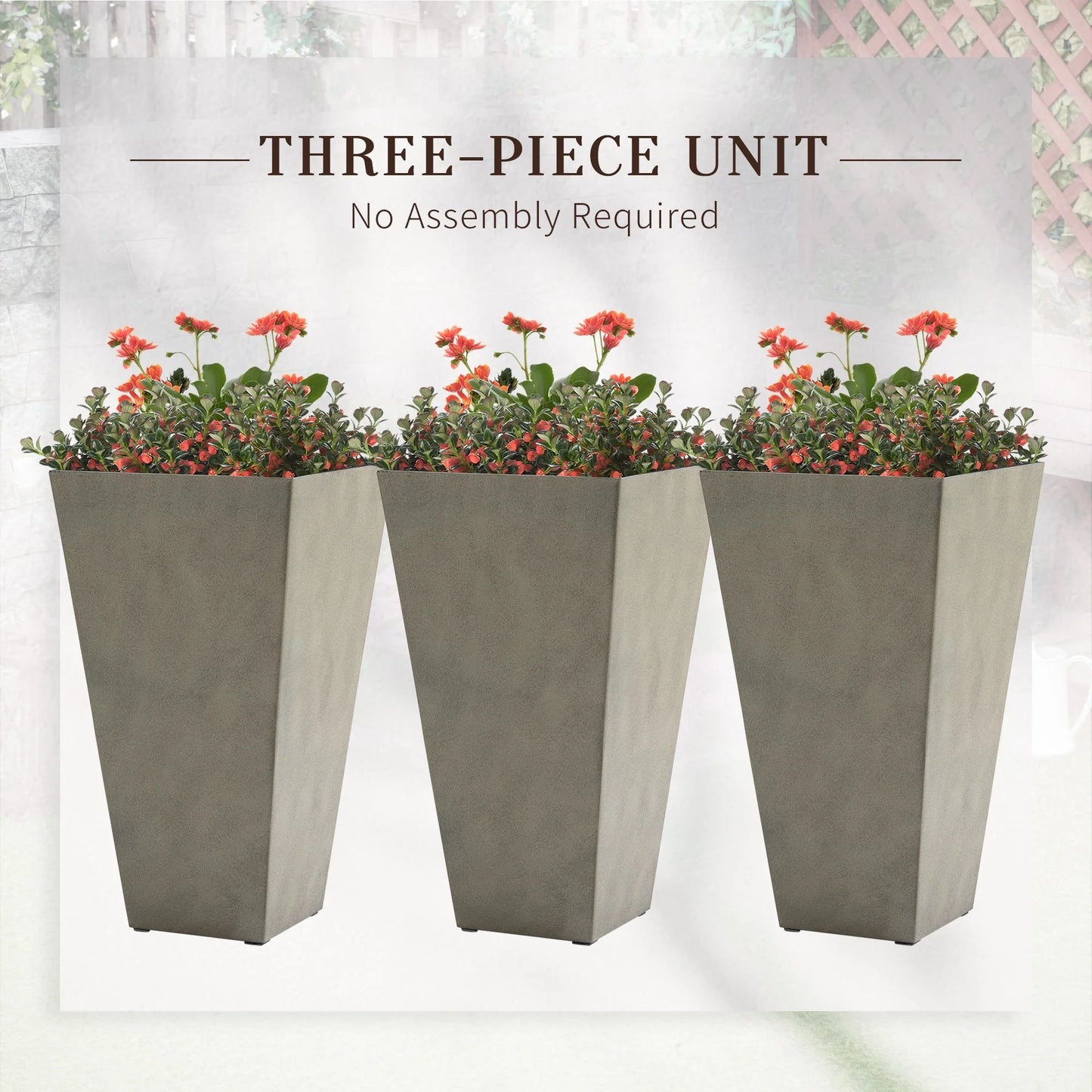 Outsunny 28" Tall Plastic Flower Pot, Set of 3, Large Outdoor & Indoor Plastic Garden Planters, for Entryway, Patio, Yard