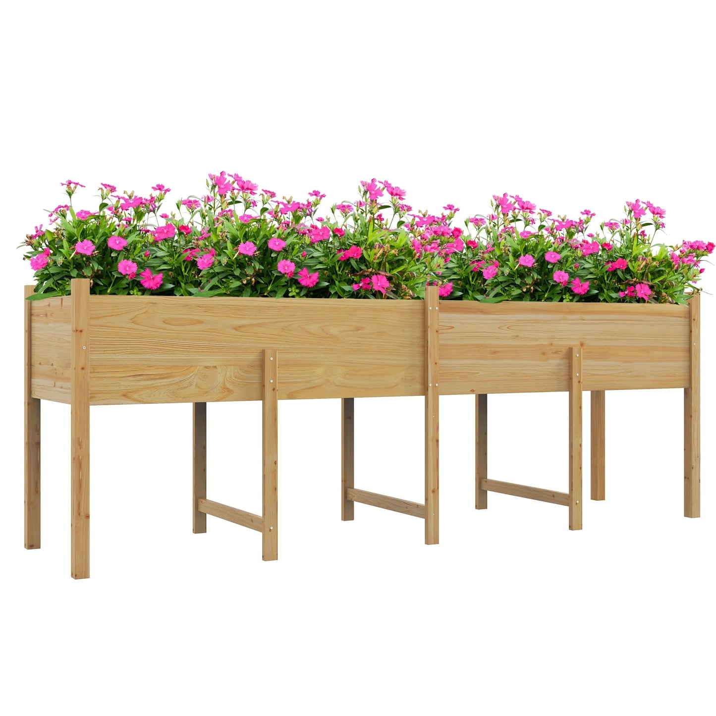 Outsunny Wooden Raised Garden Bed with Bed Liner and Drain Holes, Large Elevated Planter Box with Legs