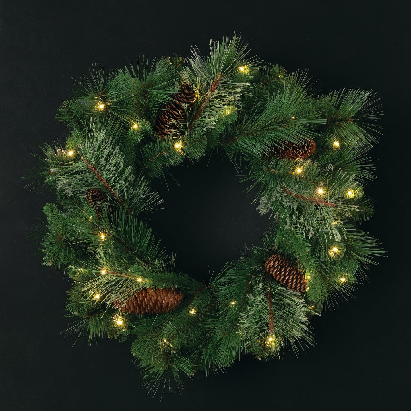 Sullivans Artificial 24" LED Mixed Pine Christmas Wreath with Pinecones, Green, Indoor Christmas Decor