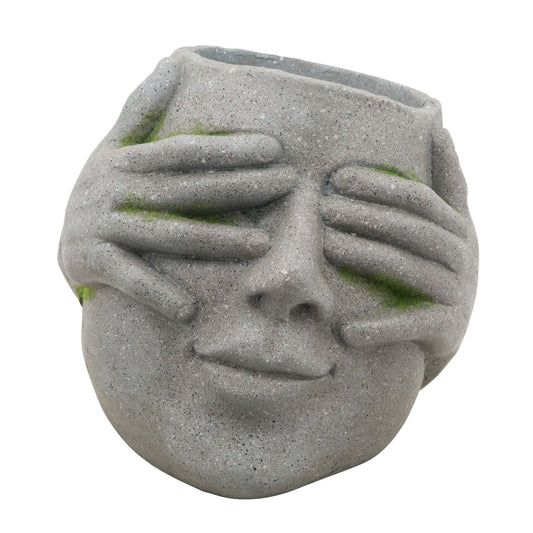 Sagebrook Home Hear No Evil See No Evil Speak No Evil Face Gray Resin Planter Indoor/Outdoor