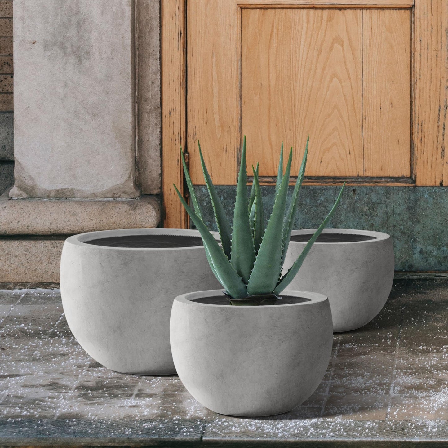 Kante 20", 16" & 12" W Lightweight Round Concrete Planters (Set of 3), Seamless w/ Drainage Hole for Indoor/Outdoor Use