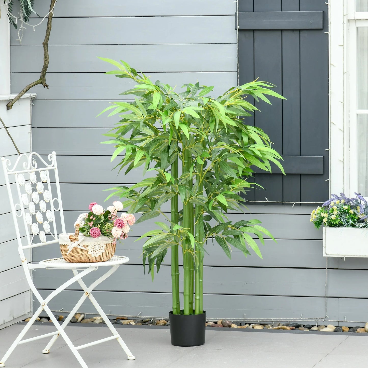 HOMCOM 4.5FT Artificial Bamboo Tree Faux Decorative Plant in Nursery Pot for Indoor Outdoor Décor - 6.75" x 6.75" x 55"