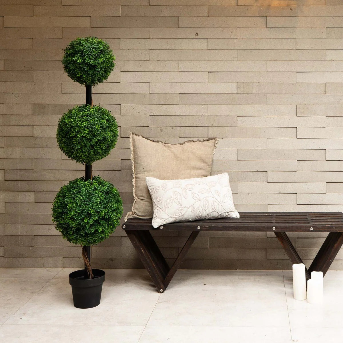 4' Artificial Triple Ball Boxwood Topiary Tree (Indoor/Outdoor) - Green