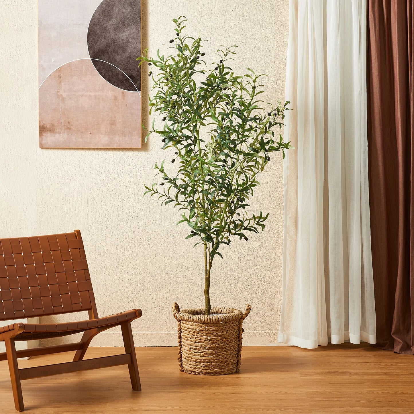 Glitzhome Real Touch Olive Artificial Tree With Black Pot