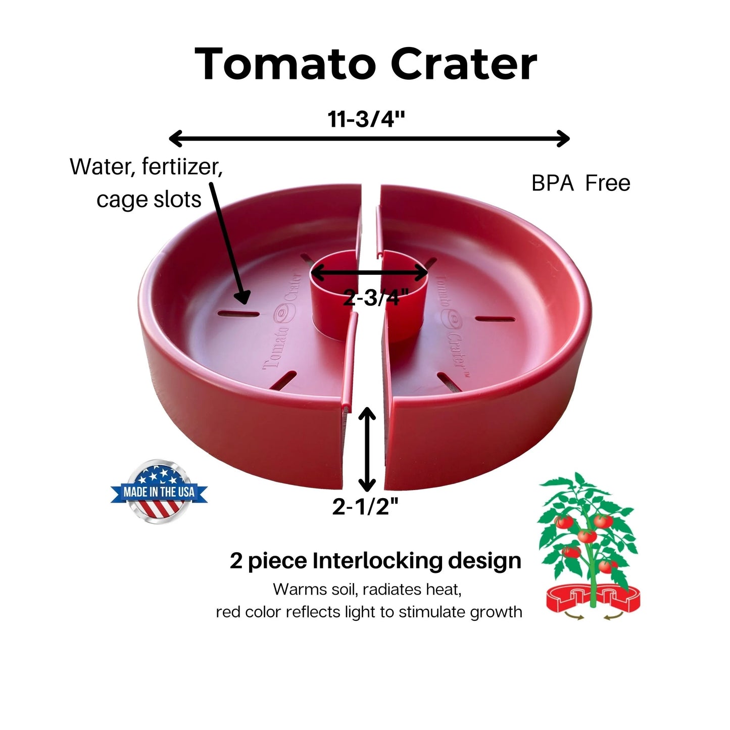 Tomato Crater Gardening Tool for Healthier Tomatoes, 12” Red