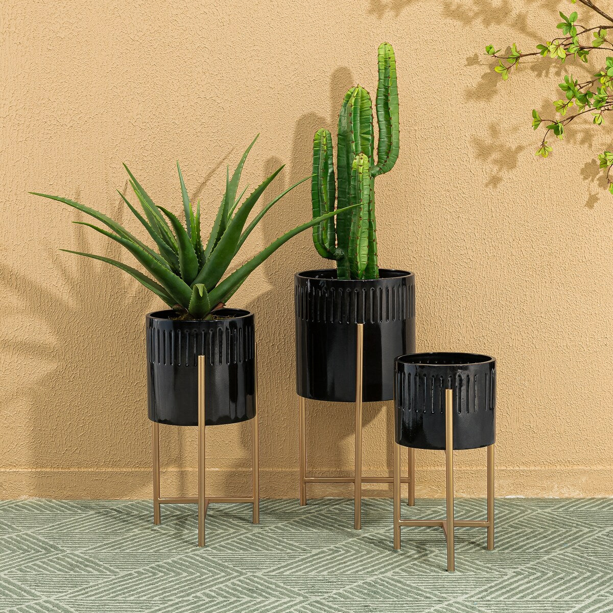 Glitzhome Set of 3 Modern Metal Cachepot Planters with Stands Plant Flower Pot Indoor Outdoor