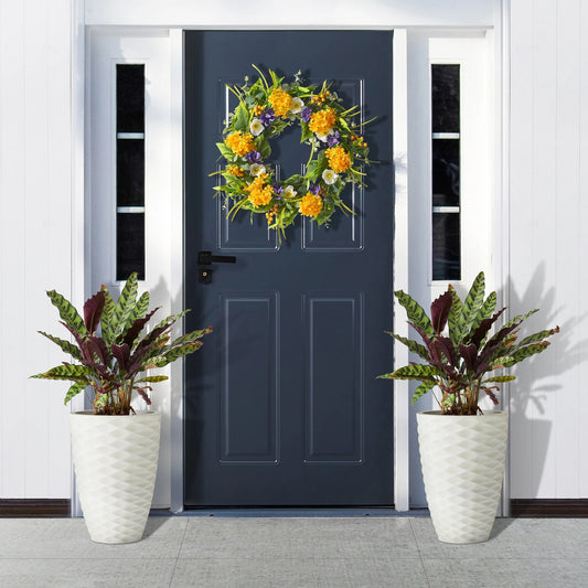 Glitzhome 19"H Set of 2 Modern Oversized Tall Planter Flowerpot Eco-Friendly Wave/ Diamond Textured Plant Pot