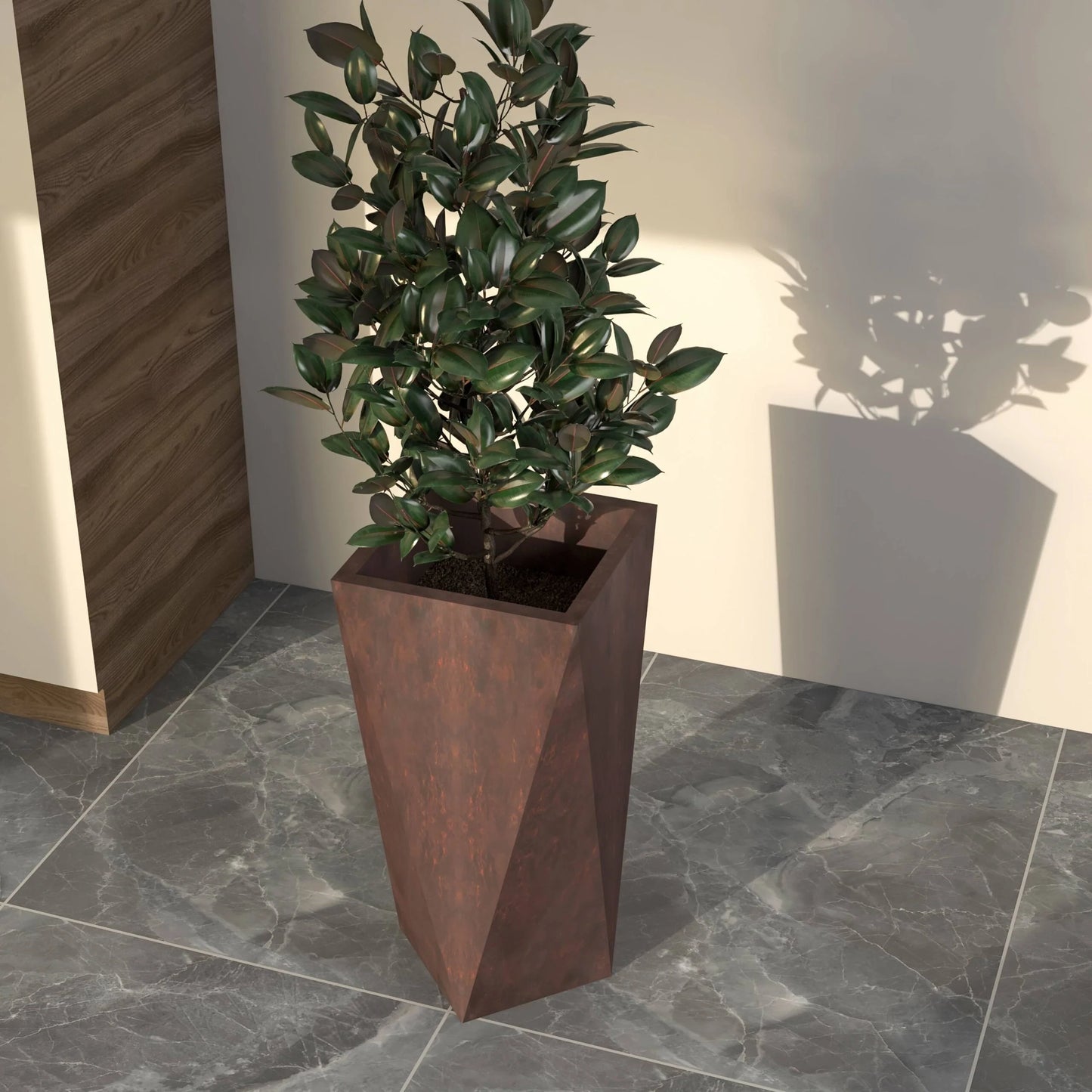 Aloe Fiberstone & MGO Clay Tapered Square Durable Planter, Indoor/Outdoor Weather Resistant Pot with Drainage, Yard Porch Decor
