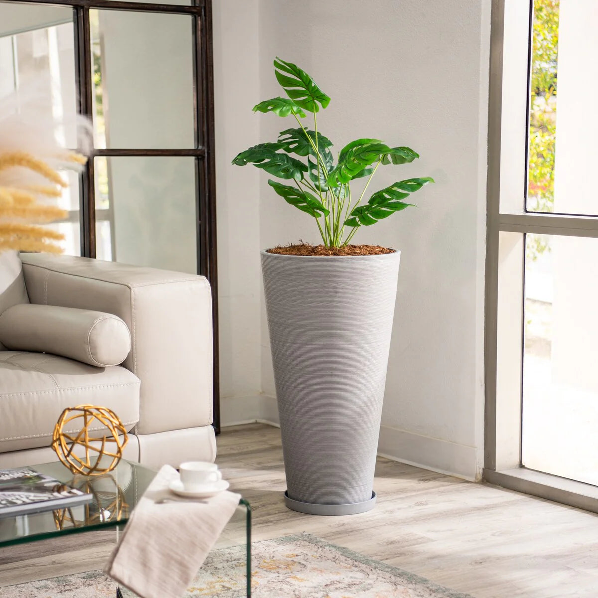 XBrand Modern 28-Inch Tall Round Planter, Modern Tapered, Indoor & Outdoor Planter