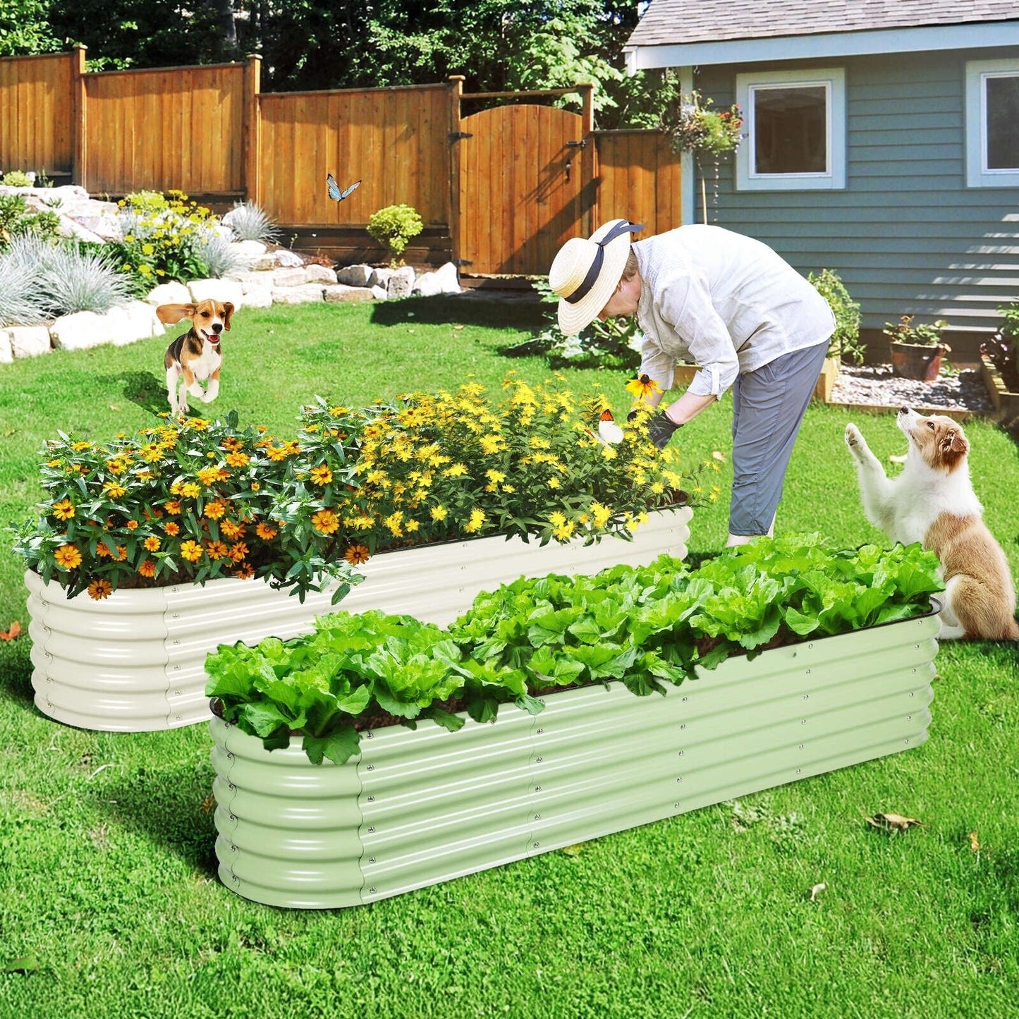 Aoodor 9-in-1 Modular Aluzinc Metal Raised Garden Bed - Outdoor Garden Planter Box for Vegetable, Flower, Herb - N/A