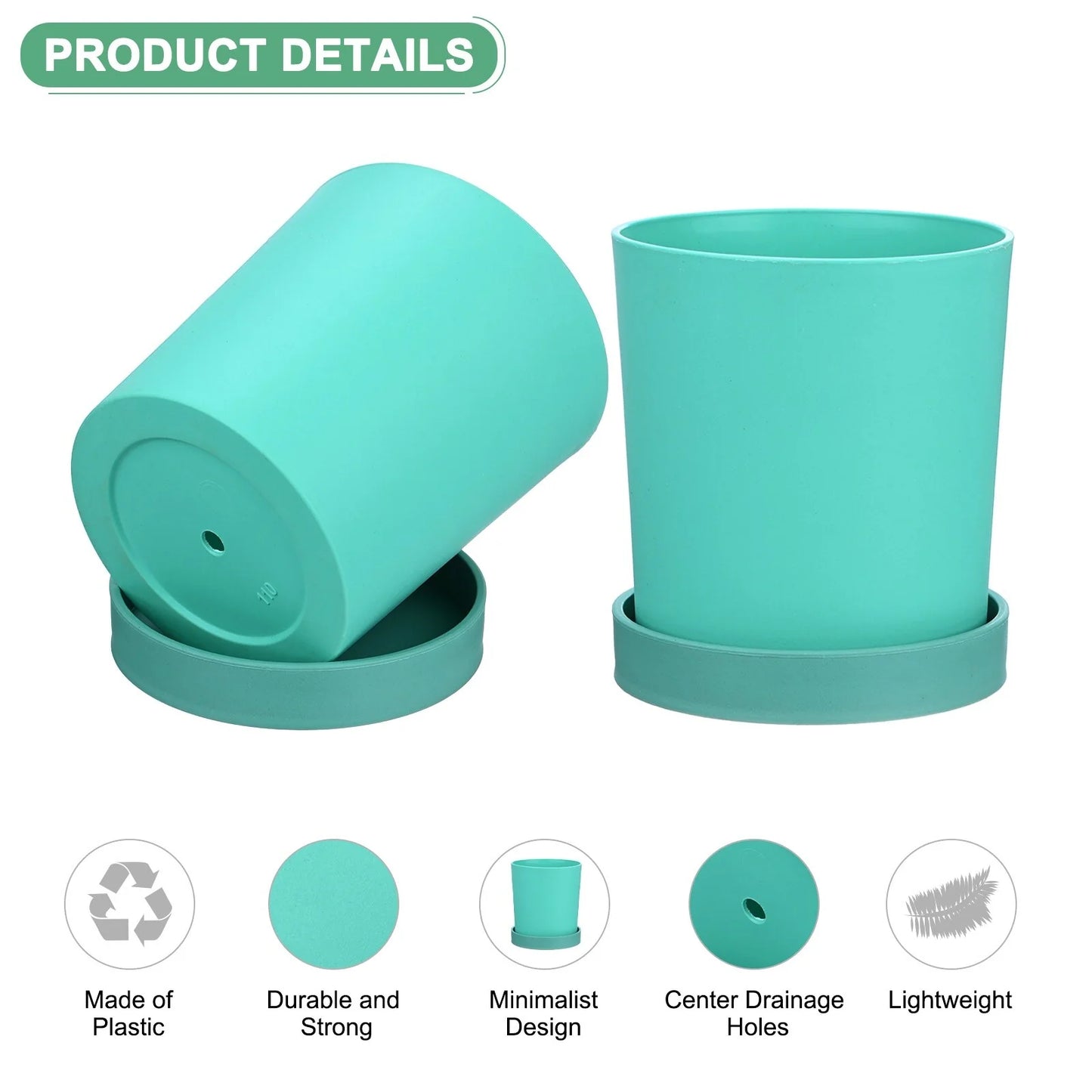 4-Pack Plant Pots, Plastic Pots with Drainage Holes