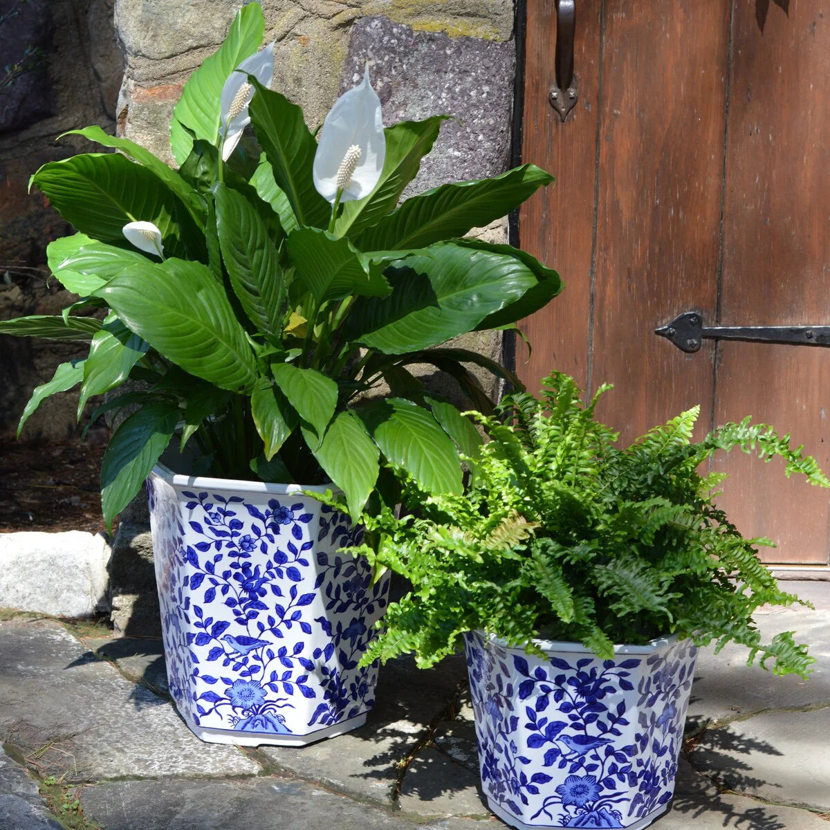 Euro Ceramica Blue and White Aviary Garden Planter