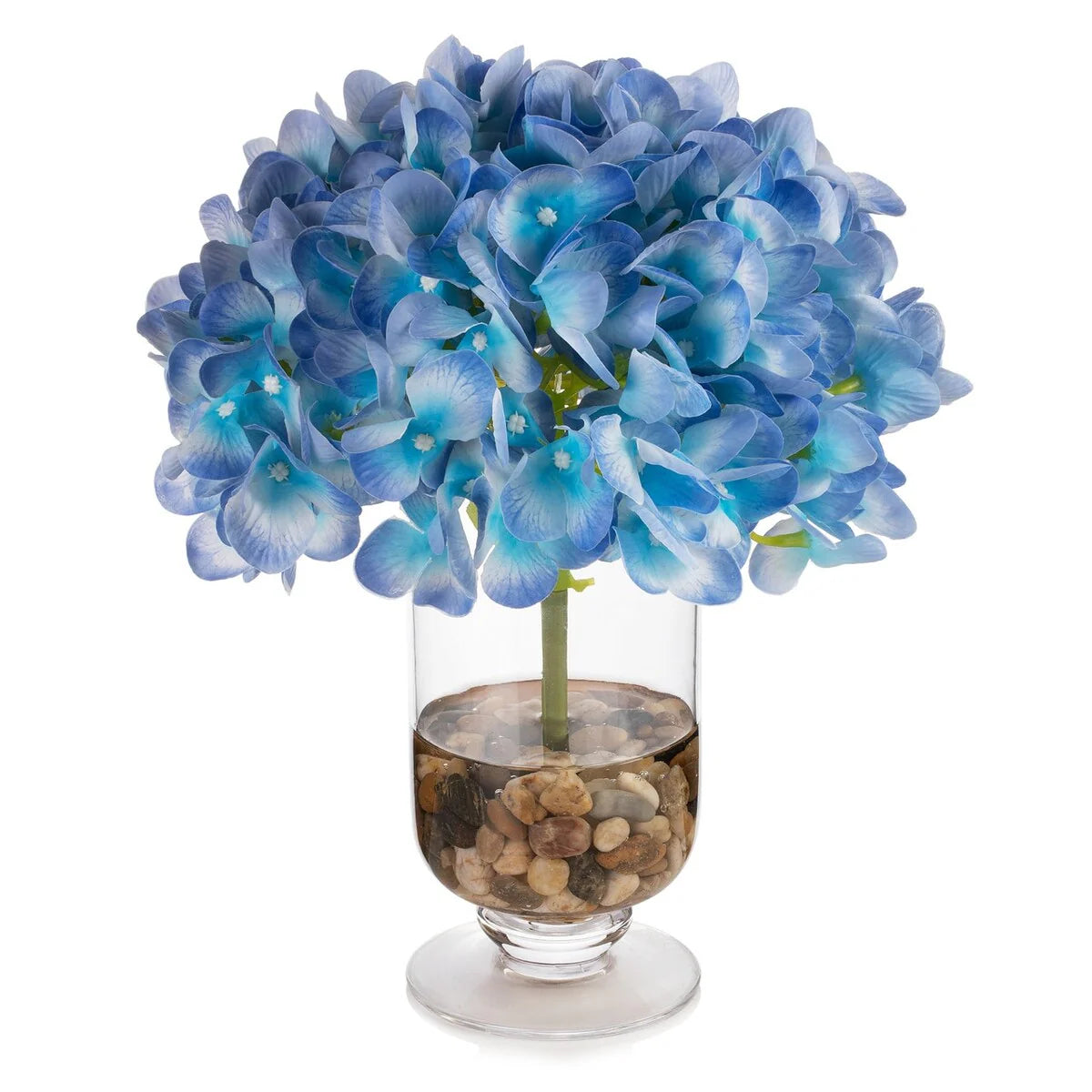 Real Touch Hydrangea Flower in Clear Glass Vase with Acrylic Water for Home Office Wedding Decoration