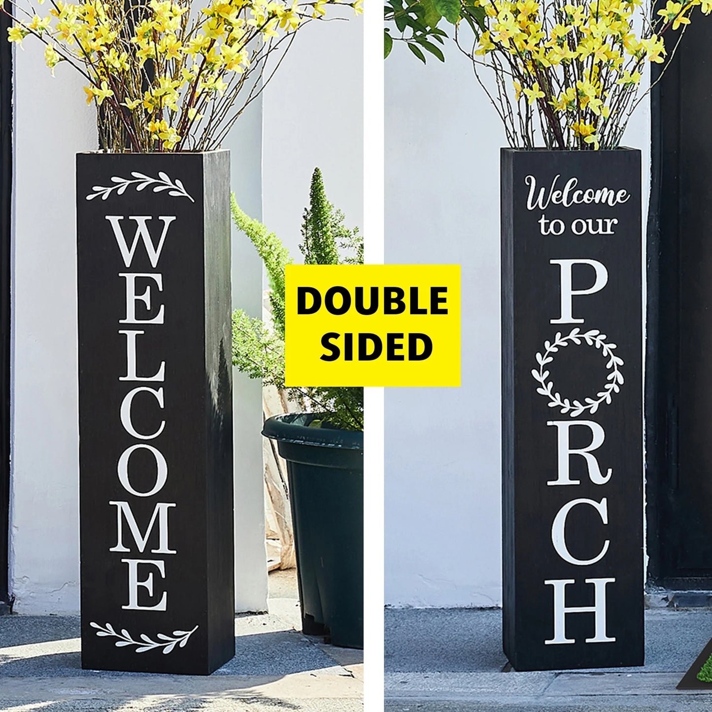 Glitzhome 30"H Rustic Welcome & Home or Welcome & Porch Double Sided Wooden Planter Sign Front Door Decor(2025 Quality-upgraded)