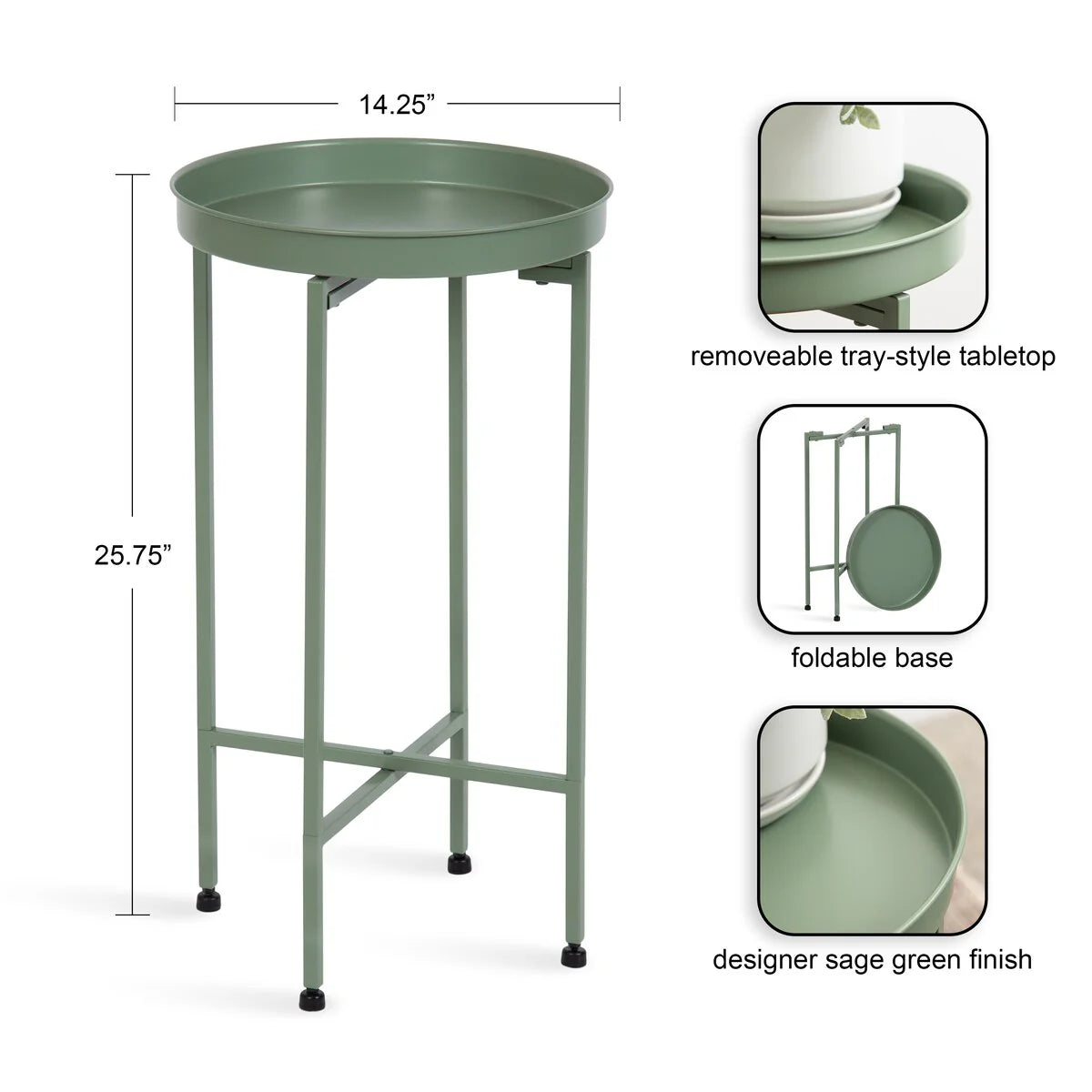 Kate and Laurel Celia Round Foldable Metal Accent Table - 14x14x26