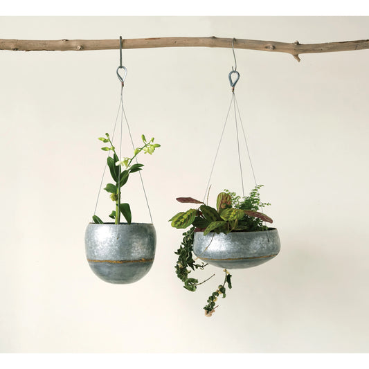 Grey & Gold Hanging Iron Planter