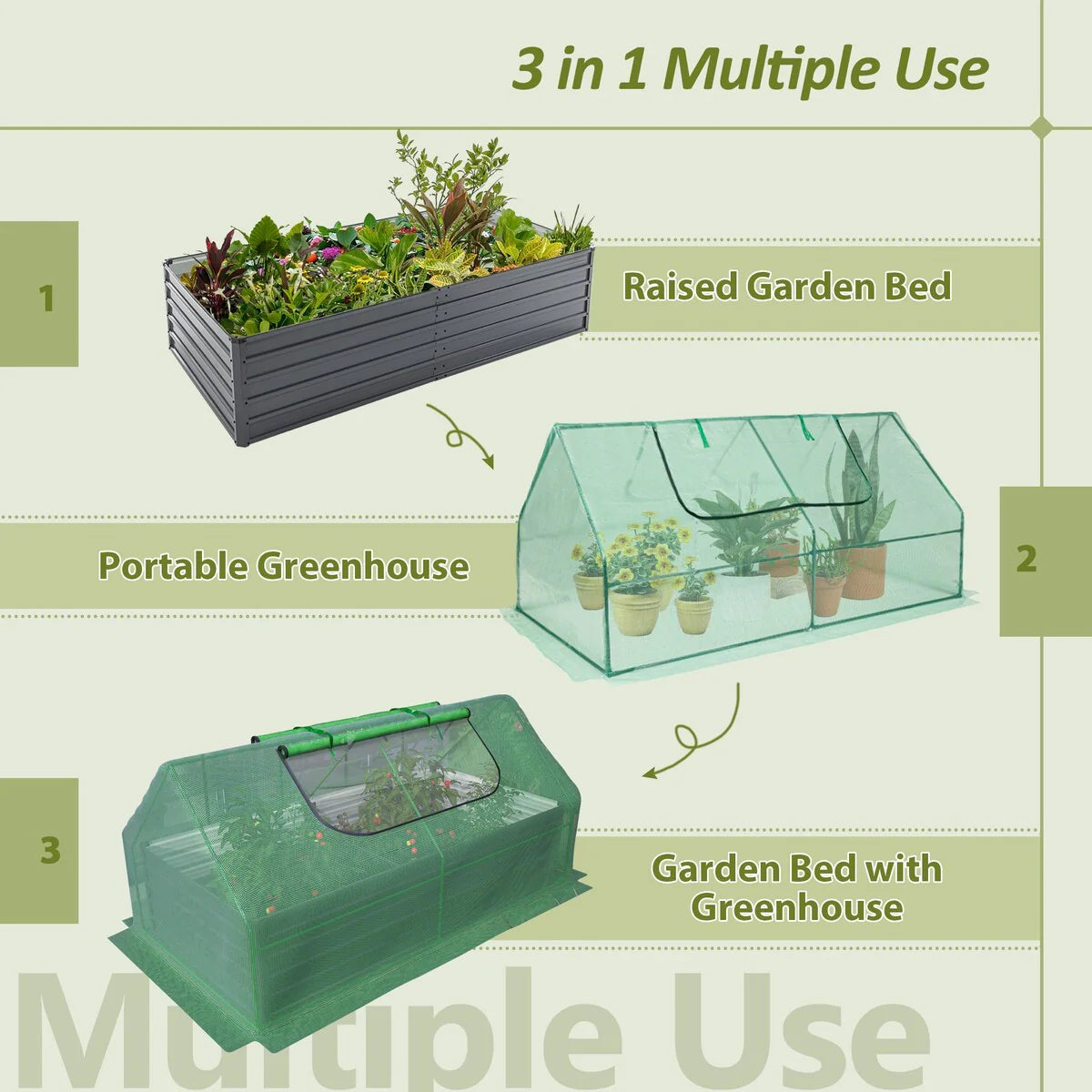 8x4x2ft Galvanized Raised Garden Bed with Cover Metal Planter Box