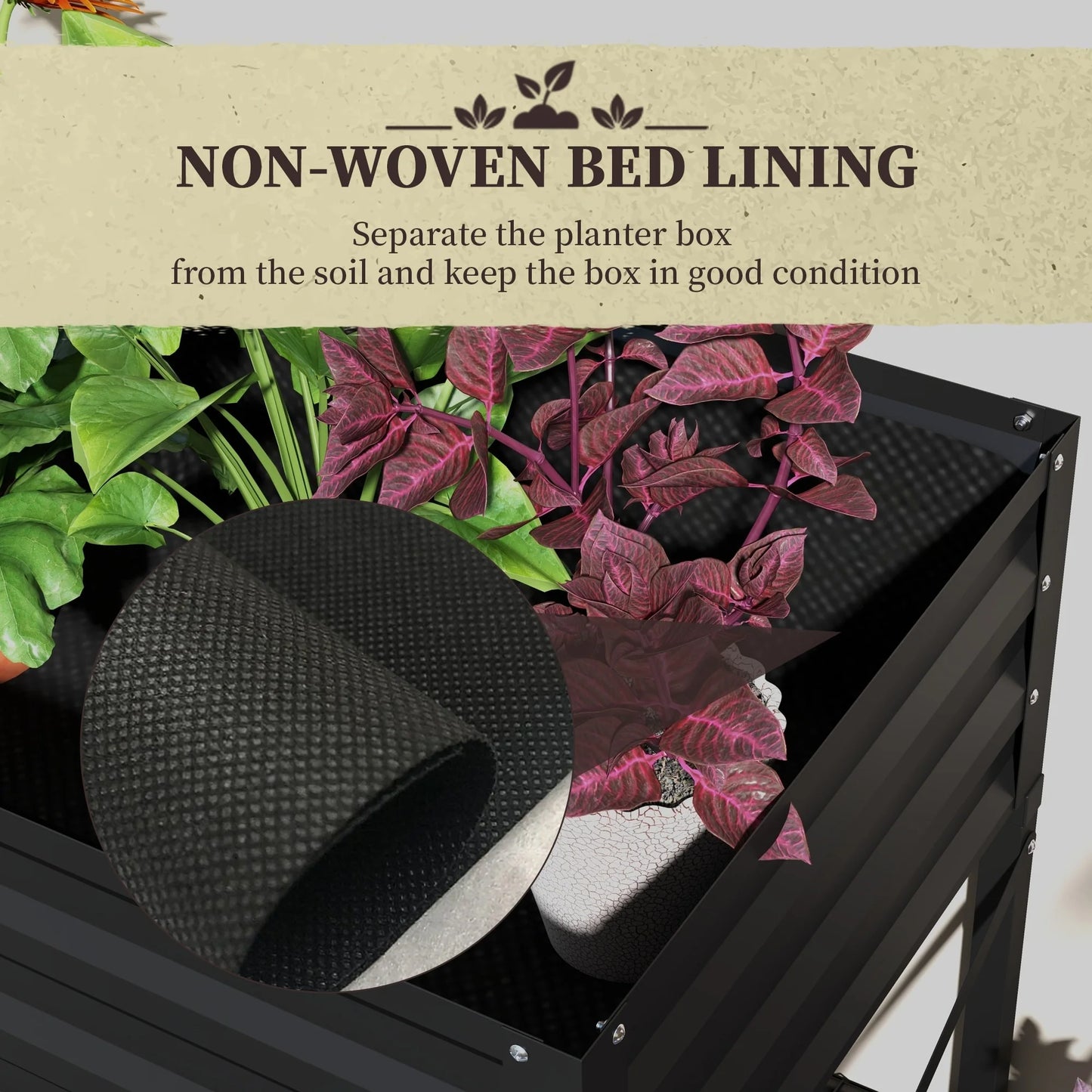 Outsunny Raised Garden Bed with Galvanized Steel Frame, Storage Shelf and Bed Liner, Elevated Planter Box