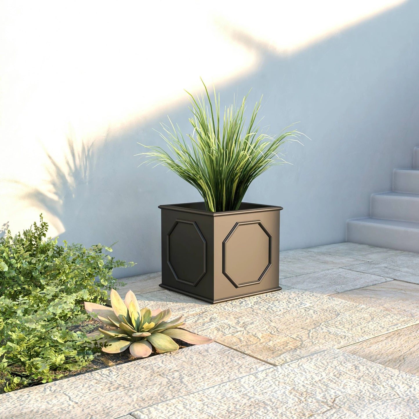 Sprout Modern Fiberstone and MgO Clay Square Planter Pot with Drainage for Home Garden Yard Patio Porch Office Decor