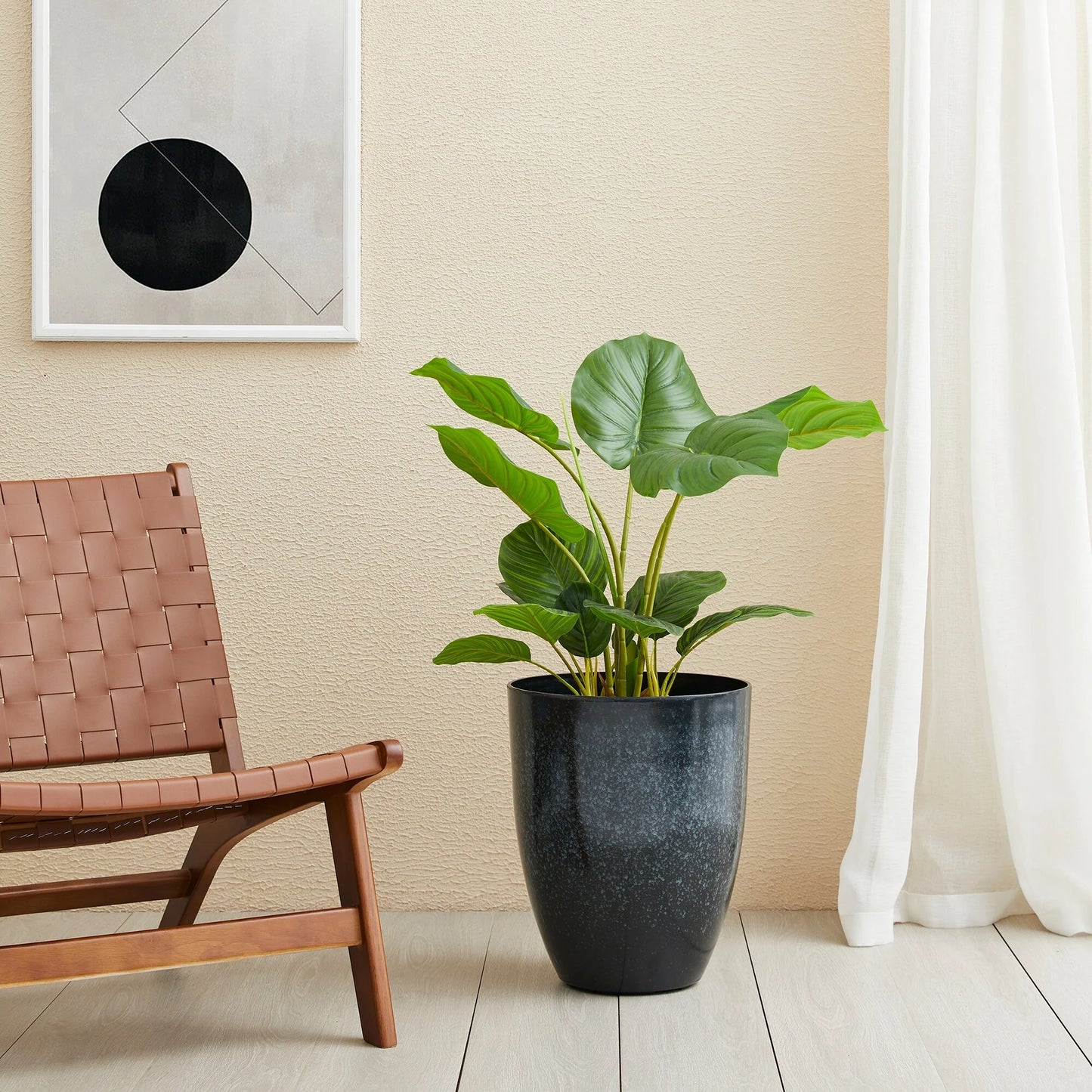 Glitzhome 16.75"H Set of 2 Oversized Eco-Friendly PE/Resin Faux Ceramic Tall Plastic Planter Porch Pot
