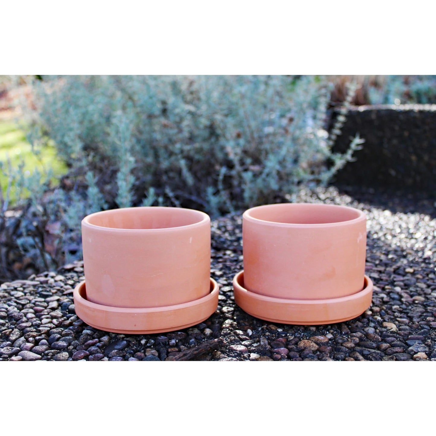 Set of 2 Terracotta Round Fat Walled Garden Planters with Individual Trays, 2 SIZES AVILABLE